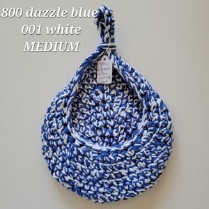 MEDIUM 800 DAZZLE BLUE 001 WHITE HANDMADE CROCHETED  HANGING WALL BASKET 2…